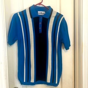 Retro sweater polo men’s medium Madcap England- blue tonal and cream